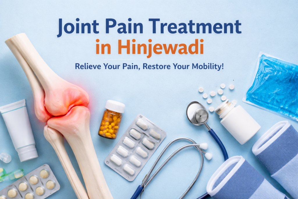 Joint pain treatment in Hinjewadi showing knee joint model and orthopedic care tools