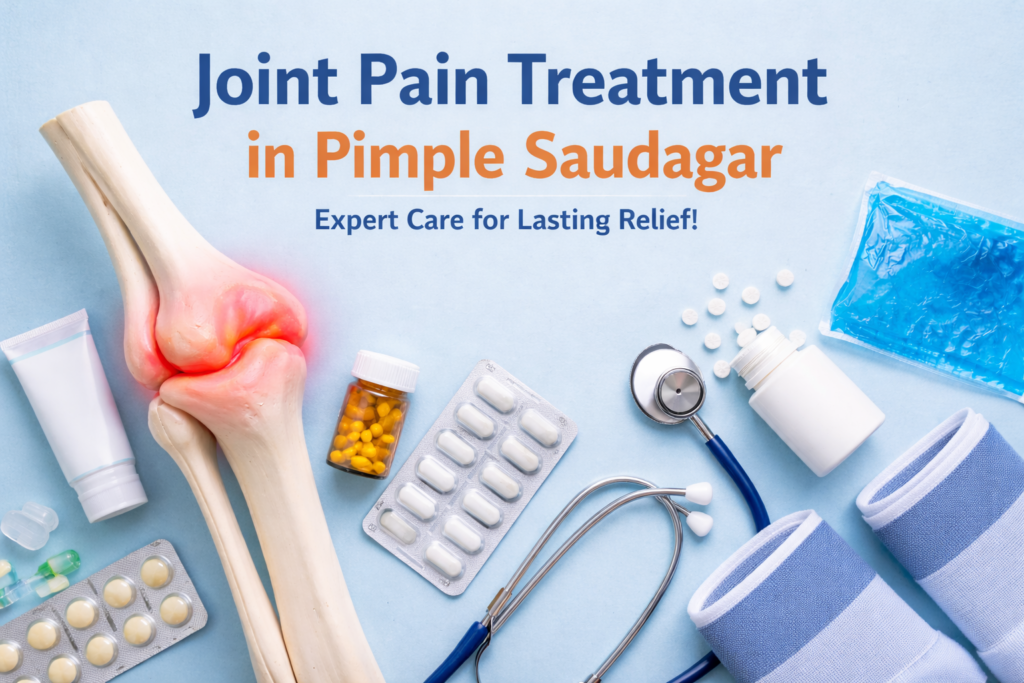 Joint pain treatment in Pimple Saudagar showing knee joint model and orthopedic care tools