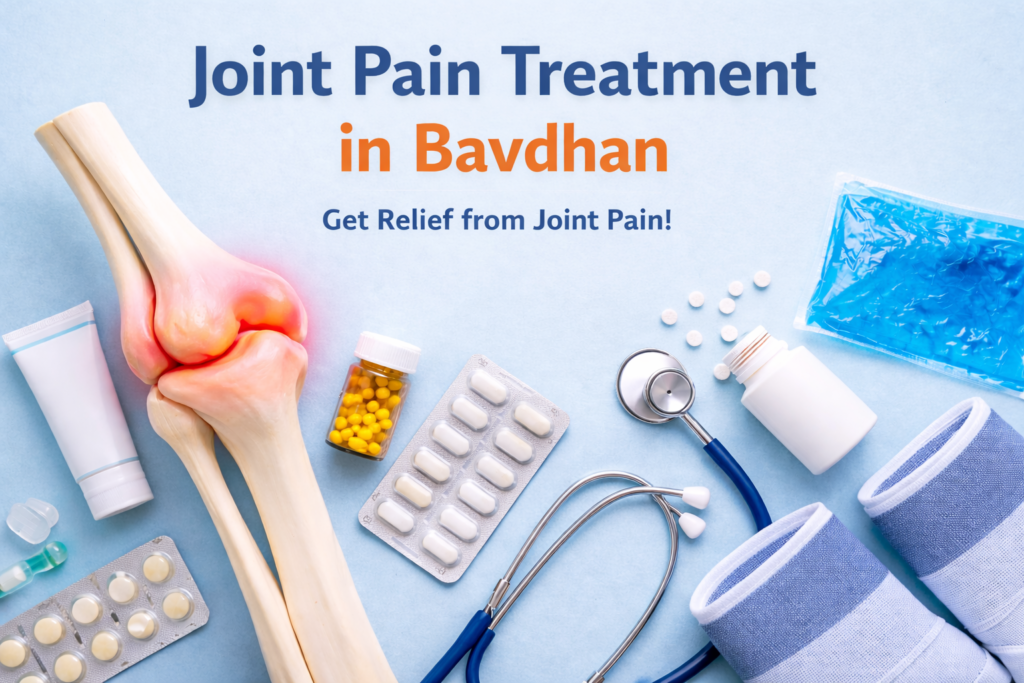 Joint pain treatment in Bavdhan Pune showing knee joint model and orthopedic support tools