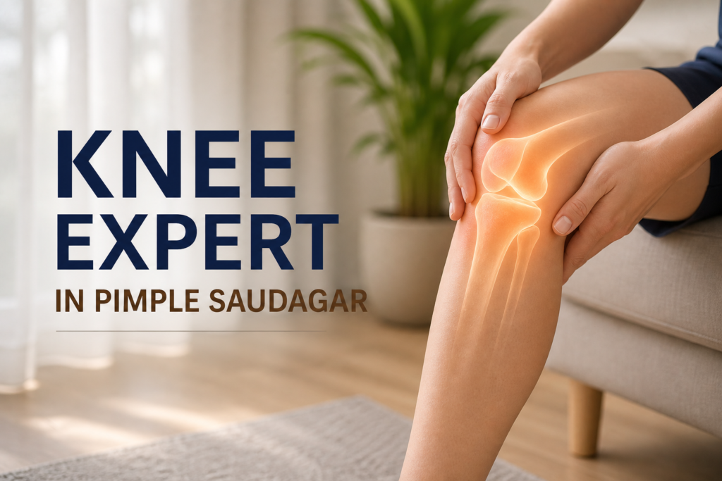 Aesthetic image of a person holding their knee representing knee expert treatment in Pimple Saudagar